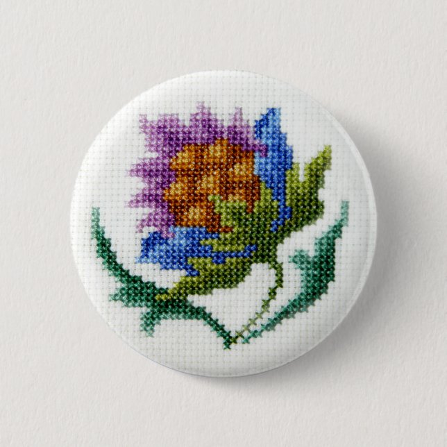 Handbroderad ljus blomma knapp (Framsida)