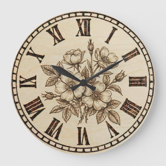 Handcrafted Floral Wood Wall Clock Stor Klocka (Framsida)