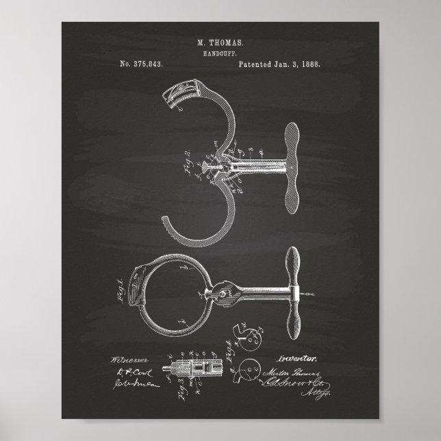 Handcuff 1888 Patent Art Chalkboard Poster (Framsidan)