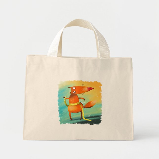 Handdesignad vattenfärgsbild Illustration Funny Fo Mini Tygkasse (Framsidan)