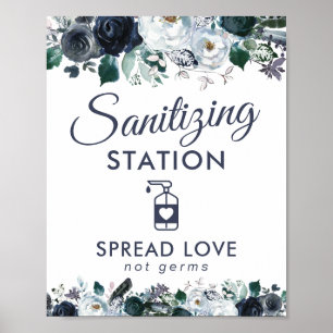 Handdesinfektionsstation Blå Blommor Poster