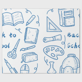 Handdragen back to school-doodelblått presentpapper