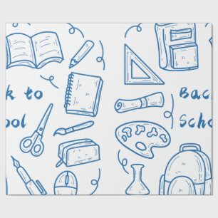 Handdragen back to school-doodelblått presentpapper
