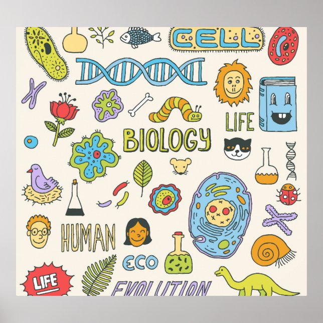 Handdragen biologi, illustration av vintagen poster (Framsidan)