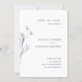 Handdragen blomma. Enkel modern vit Bröllop Spara Datumet