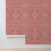 Handdragen Blommigt Damask Line Art, Terracotta