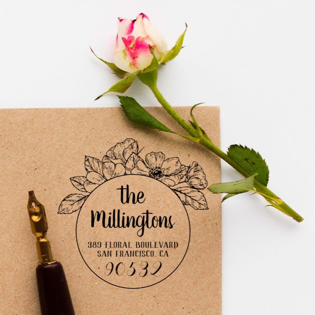 Handdragen Blommigt Namn & Returadress Stämpel (Skapare uppladdad)