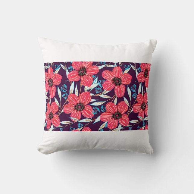 Handdragen blommigt örtlös mönster. Sketche Kudde (Framsida)