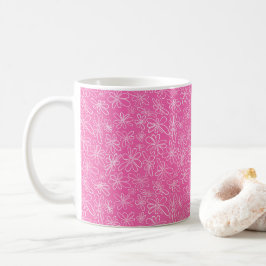 Handdragen blommigt på shock rosa kaffemugg