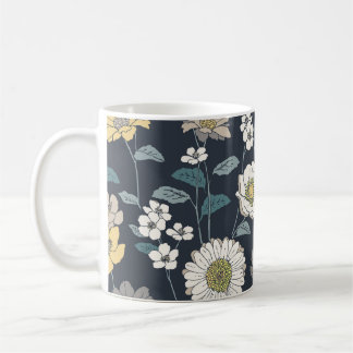 Handdragen blommigt, sömlös konstnärlig mönster. kaffemugg