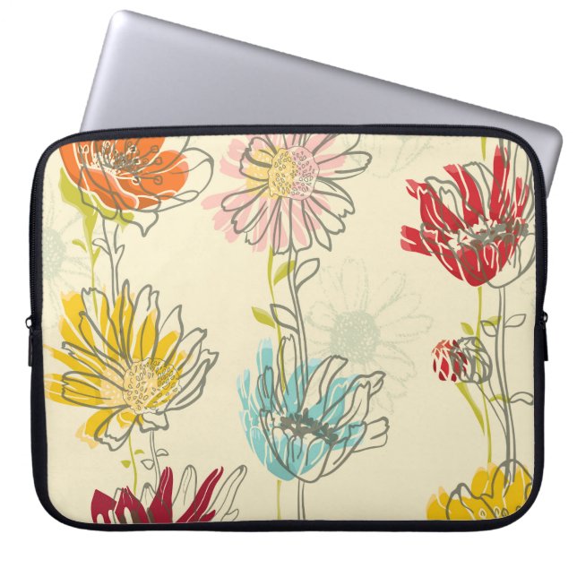 Handdragen Blommigt Sömlös Mönster Laptop Fodral (Framsidan)