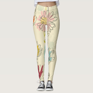 Handdragen Blommigt Sömlös Mönster Leggings
