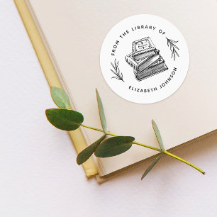 Handdragen Bokar Löv-Anpassningsbar från Bibliotek Runt Klistermärke