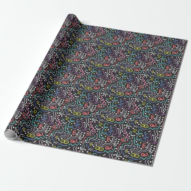 Handdragen borste mönster, zigzag linjer. presentpapper (Utrullad)