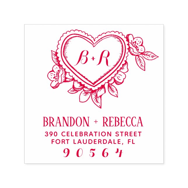 Handdragen botaniskt Initialer Returadress Självfärgande Stämpel (Design)