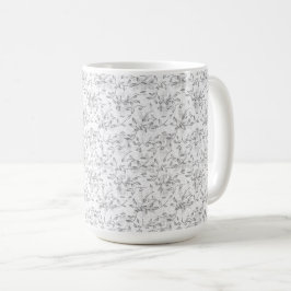 Handdragen botaniskt Mönster i Svartvit Kaffemugg