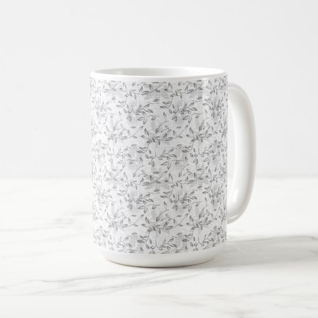 Handdragen botaniskt Mönster i Svartvit Kaffemugg (Framsida höger)