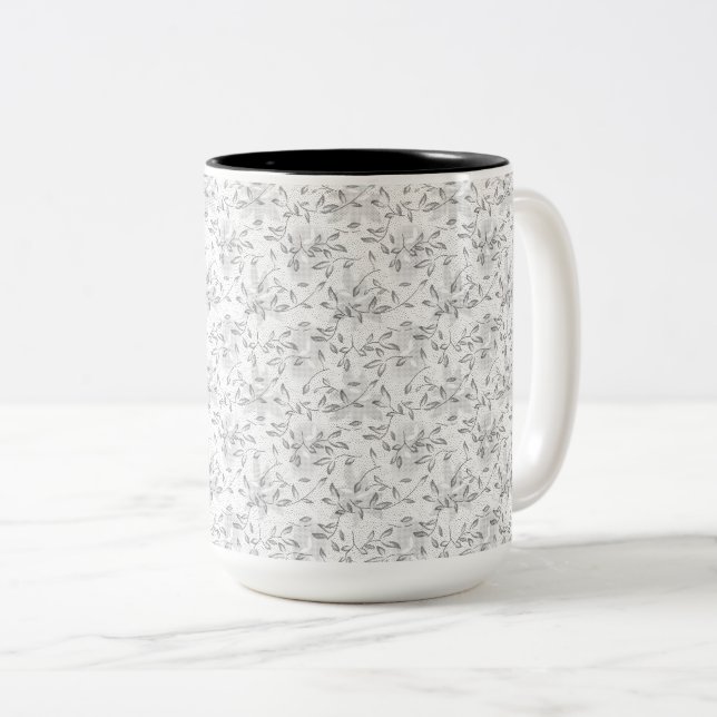 Handdragen botaniskt Mönster i Svartvit Två-Tonad Mugg (Framsida höger)