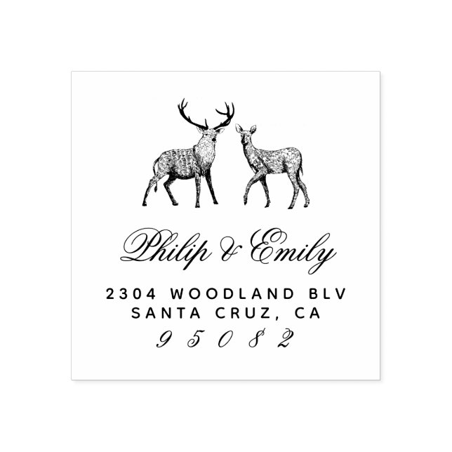 Handdragen Buck & Doe Bröllop Returadress Stämpel (Tryck)