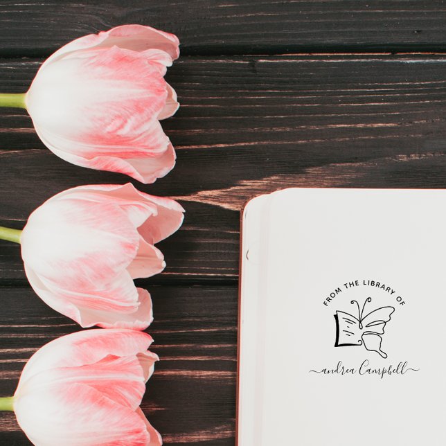 Handdragen Butterfly Doodle Elegant Bibliotek Bok Stämpel (Skapare uppladdad)