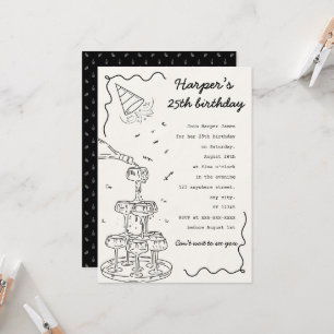 Handdragen Champagne torn födelsedag Inbjudningar