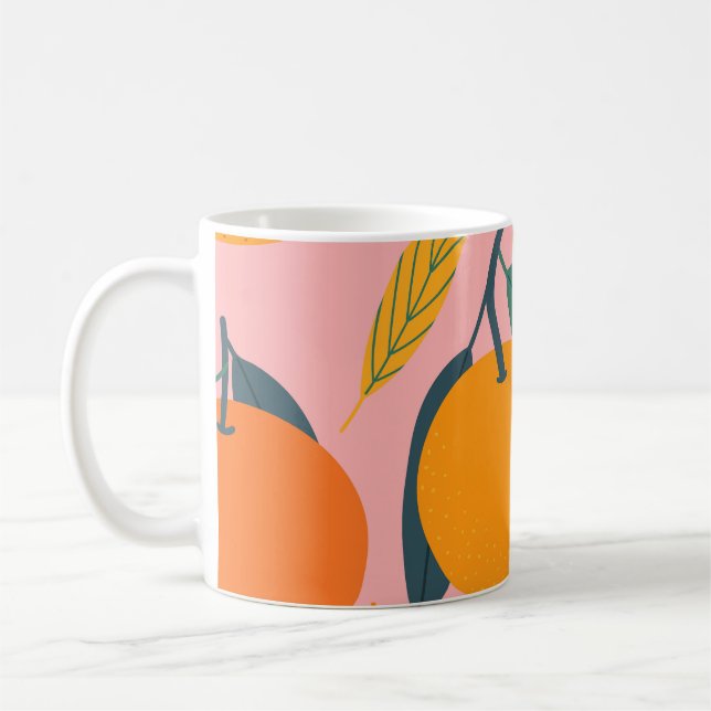 Handdragen citrus, sömlös mandarin mönster. kaffemugg (Vänster)