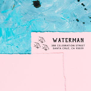 Handdragen fisk   Familj Namn Returadress Självfärgande Stämpel