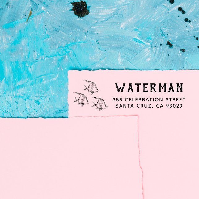 Handdragen fisk | Familj Namn Returadress Självfärgande Stämpel (Skapare uppladdad)