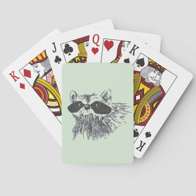 Handdragen Forest Animal Wildlife Raccoon Casinokort (Baksidan)