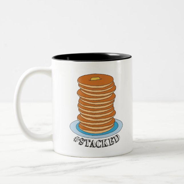 Handdragen Fullt Stack Pancakes Clipart Pancake Två-Tonad Mugg (Vänster)