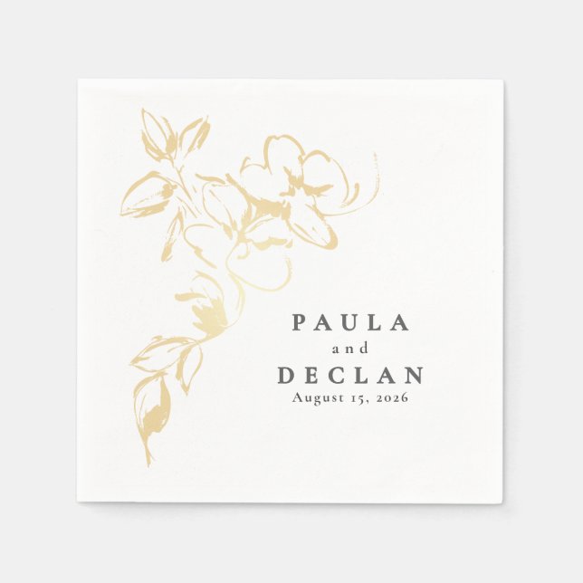 Handdragen Guld Flowers-Elegant, minimalistisk Brö Pappersservett (Framsidan)