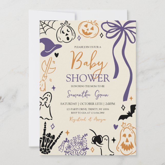 Handdragen Halloween Little Boo Baby Shower Inbjudningar (Framsida)
