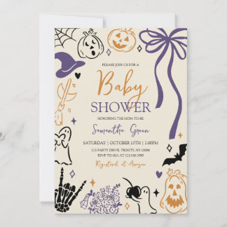Handdragen Halloween Little Boo Baby Shower Inbjudningar
