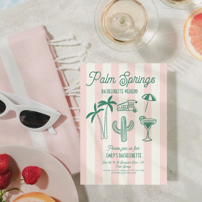 Handdragen Handflatan Vår Rosa Bachelorette Helg Inbjudningar (Skapare uppladdad)