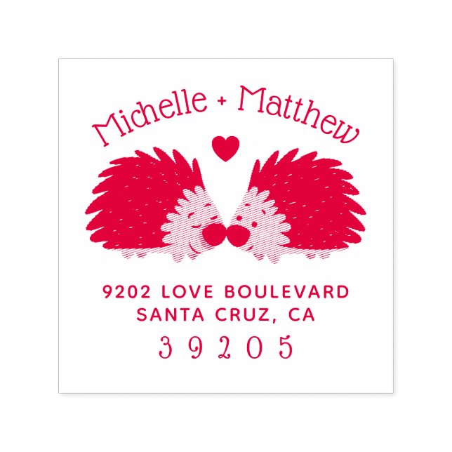 Handdragen Hedgehog & Heart Bröllop Returadress Självfärgande Stämpel (Design)