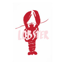 Handdragen hummer med handskriven text