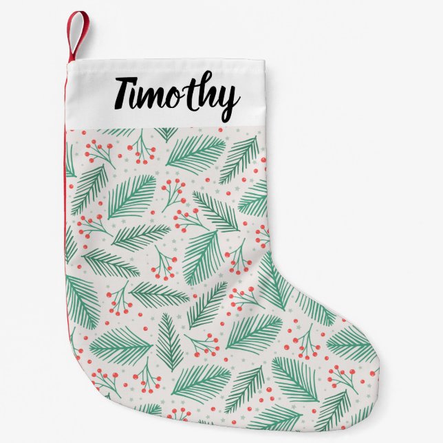 Handdragen jul Gräs Grenar Grönt Red White Liten Julstrumpa (Framsidan)