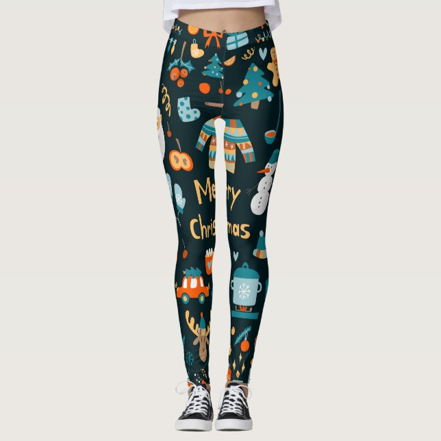 Handdragen jul och nyår inslag. leggings (Framsida)