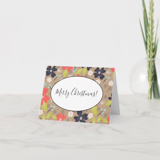 Handdragen jul Poinsettia Red White Navy Anteckningskort (Framsida)