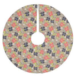 Handdragen jul Poinsettia Red White Navy Julgransmatta Borstad Polyester