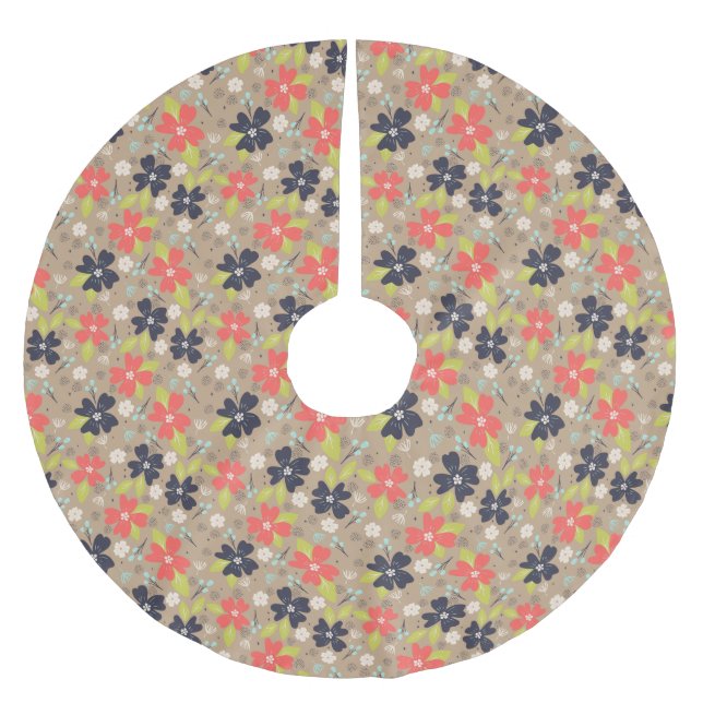 Handdragen jul Poinsettia Red White Navy Julgransmatta Borstad Polyester (Framsidan)