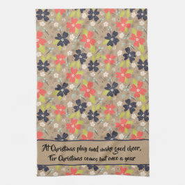 Handdragen jul Poinsettia Red White Navy Kökshandduk