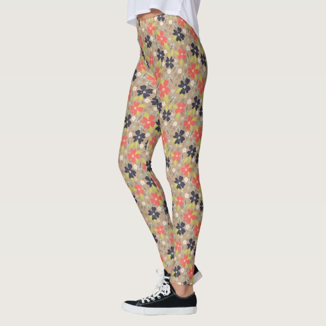 Handdragen jul Poinsettia Red White Navy Leggings (Vänster)