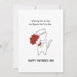 Handdragen Kat Röd ros Flowers Mors dag Julkort