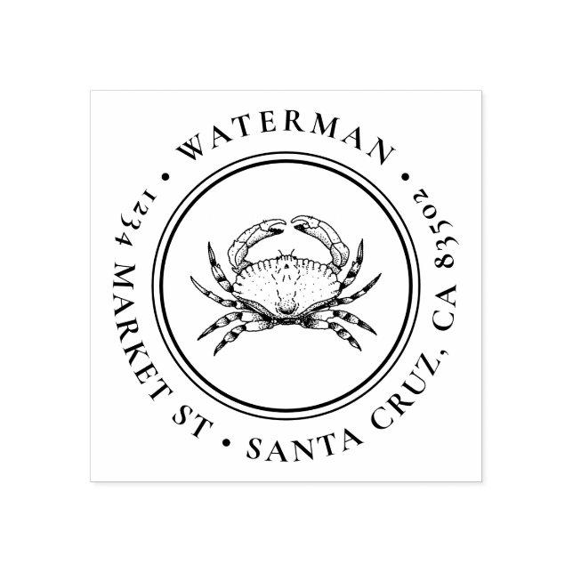 Handdragen krabba | Rund Nautisk Returadress Stämpel (Tryck)