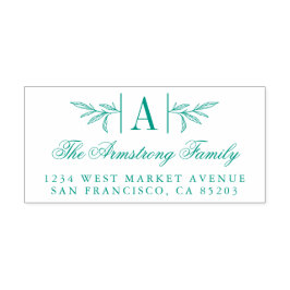 Handdragen Laurel Gren Monogram-Returadress Självfärgande Stämpel