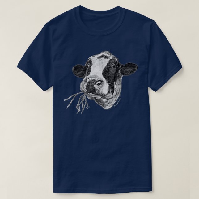 Handdragen Lycklig Holstein Friesian Dairy Cow T Shirt (Design framsida)