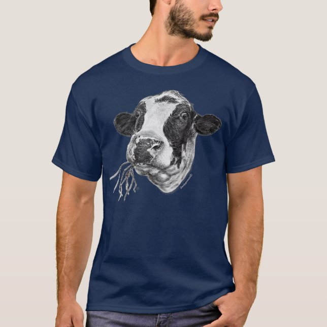 Handdragen Lycklig Holstein Friesian Dairy Cow T Shirt (Framsida)