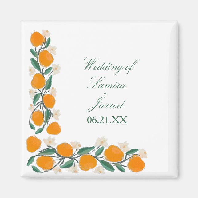 Handdragen Orange Botaniska Abstrakten Bröllop Magnet (Framsidan)