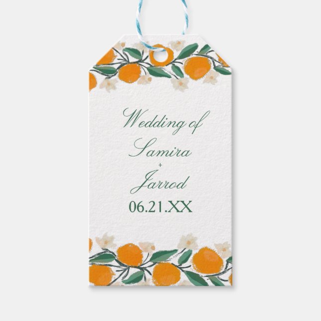 Handdragen Orange Botaniska Abstrakten Bröllop Presentetikett (Framsidan)